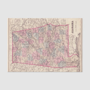 Papel De Seda Mapa de época de los condados de Alabama (1876)