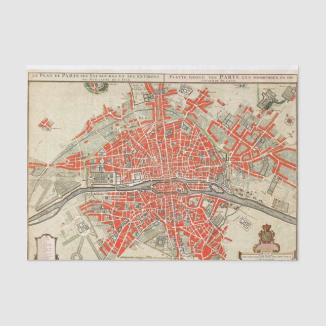 Papel De Seda Mapa de época de París (1721-1774) (Anverso)