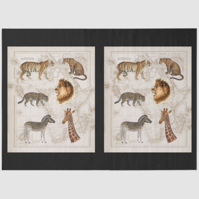 Papel De Seda Mapa de época León Leopardo Giraffe África Desenla (Anverso)