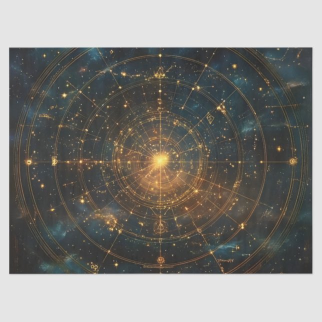 Papel De Seda Mapa de estrellas celestes doradas (3) (Anverso)