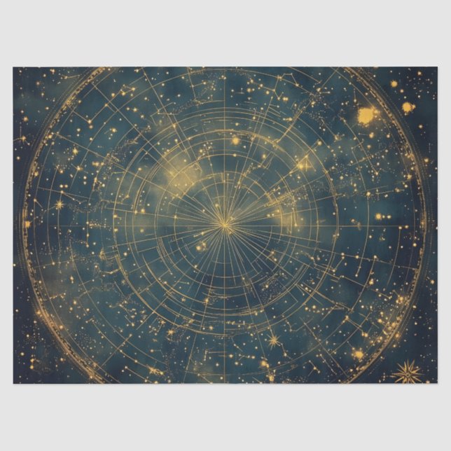 Papel De Seda Mapa de estrellas celestes doradas (4) (Anverso)