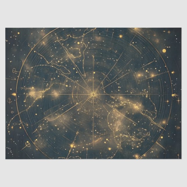 Papel De Seda Mapa de estrellas celestes doradas (5) (Anverso)