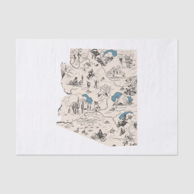 Papel De Seda Mapa de imágenes antiguas de Arizona (Anverso)
