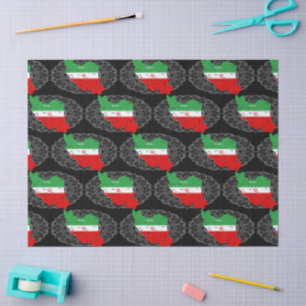 Papel De Seda Mapa de Irán con bandera y emblema