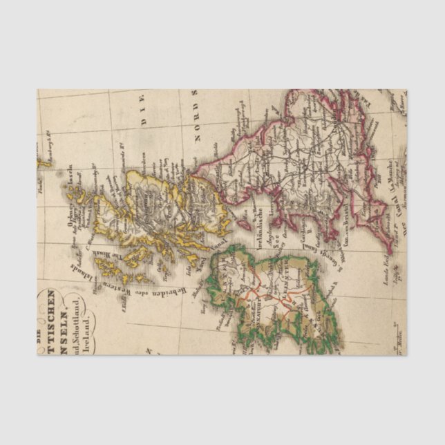 Papel De Seda Mapa de las islas británicas (Anverso)