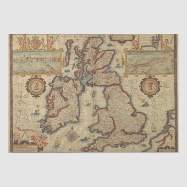 Papel De Seda Mapa de las Islas Británicas, artesanía de desahuc (Anverso)