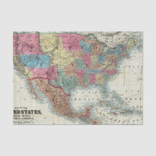 Papel De Seda Mapa de los Estados Unidos, Canadá, México