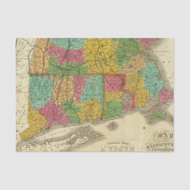 Papel De Seda Mapa de Massachusetts y de Connecticut (Anverso)