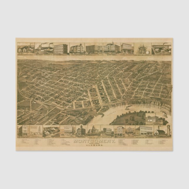 Papel De Seda Mapa de Montgomery, capital de Alabama (1887) (Anverso)