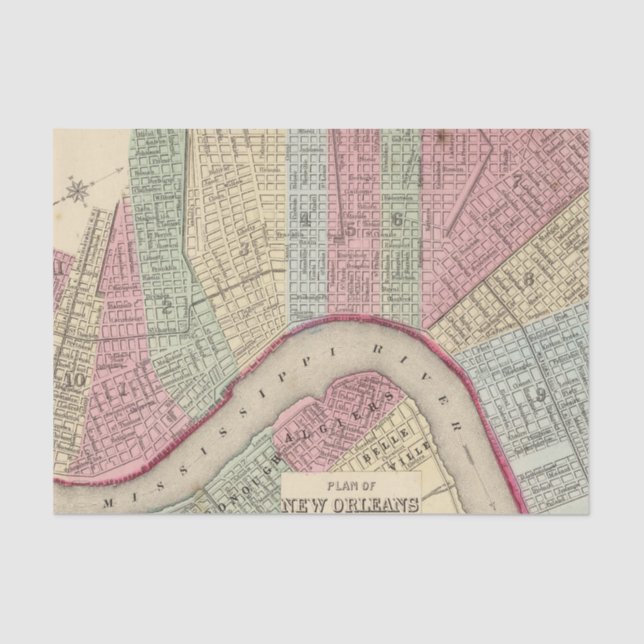 Papel De Seda Mapa de New Orleans de Mitchell (Anverso)