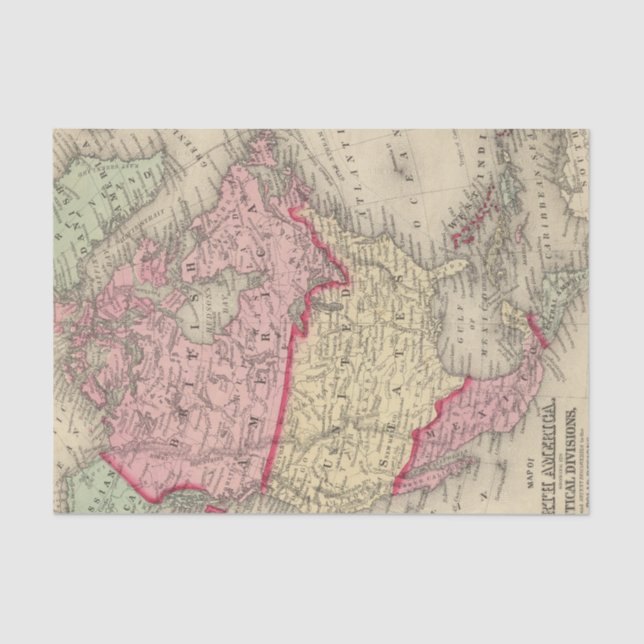 Papel De Seda Mapa de Norteamérica (Anverso)