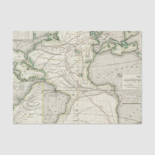 Papel De Seda Mapa de Océano Atlántico (Anverso)