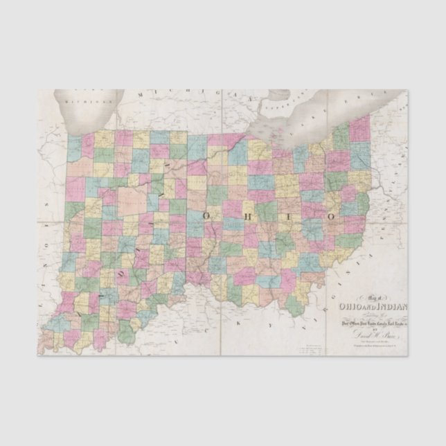 Papel De Seda Mapa de Ohio y de Indiana (Anverso)