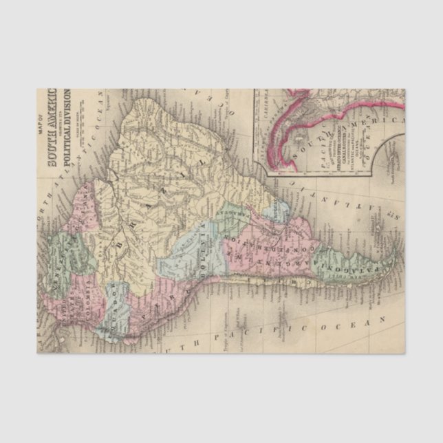 Papel De Seda Mapa de Suramérica de Mitchell (Anverso)