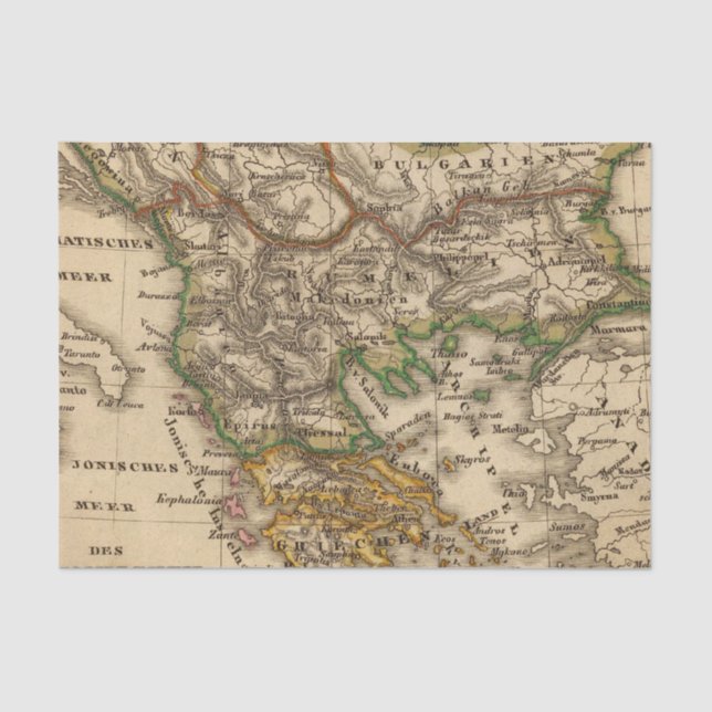 Papel De Seda Mapa de Turquía y de Grecia (Anverso)