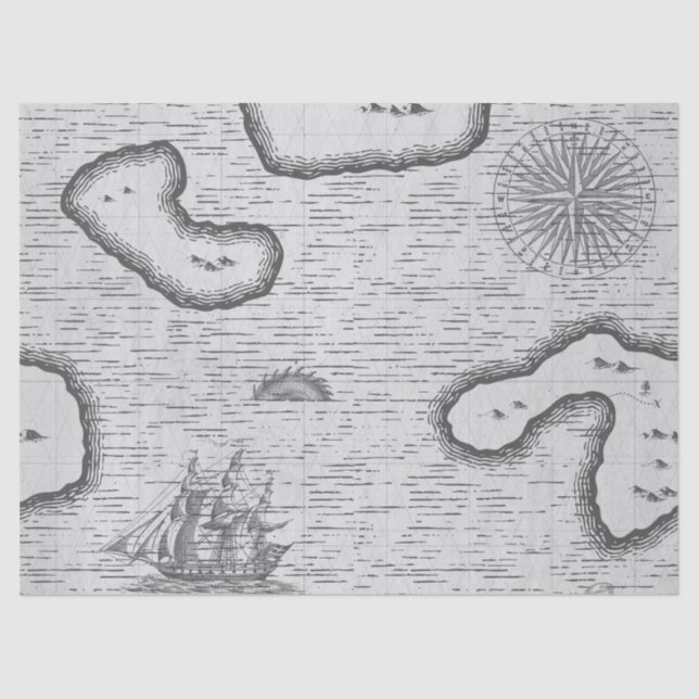 Papel De Seda Mapa de vela del viejo mundo en gris desfigura (Anverso)