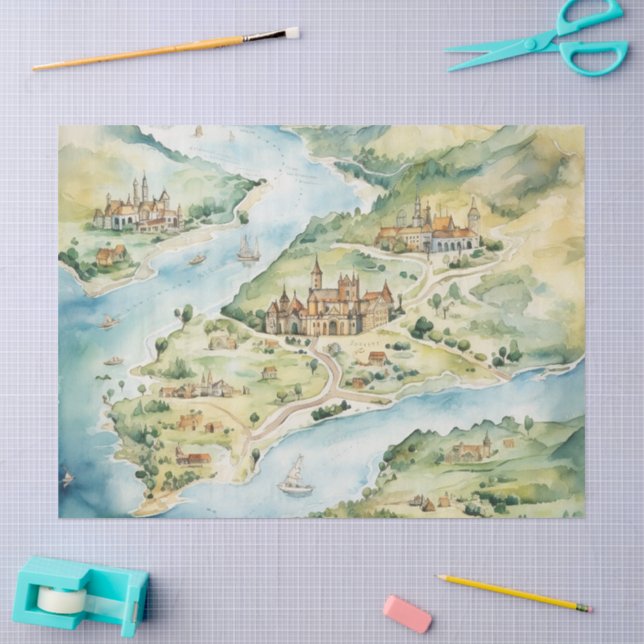 Papel De Seda Mapa de viaje en acuarela (Artesanía)