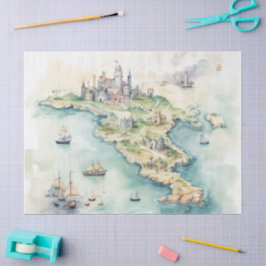 Papel De Seda Mapa de viaje en acuarela