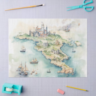 Papel De Seda Mapa de viaje en acuarela