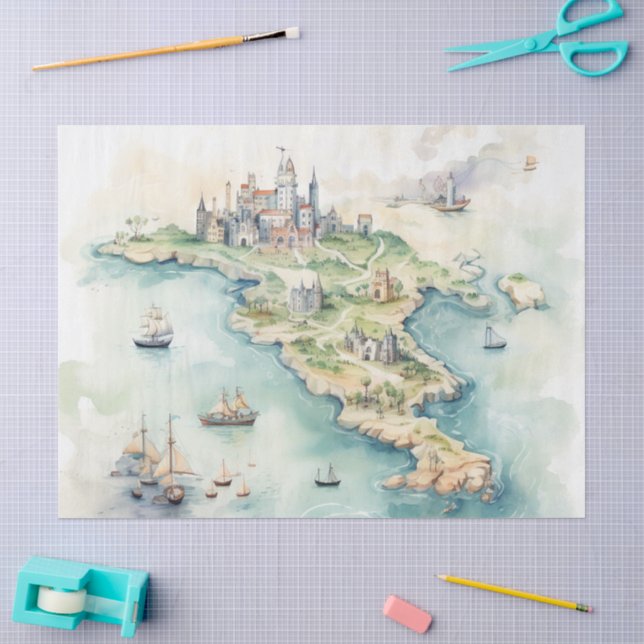 Papel De Seda Mapa de viaje en acuarela (Artesanía)