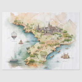 Papel De Seda Mapa de viaje en acuarela