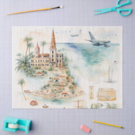 Papel De Seda Mapa de Viajes Acuarela
