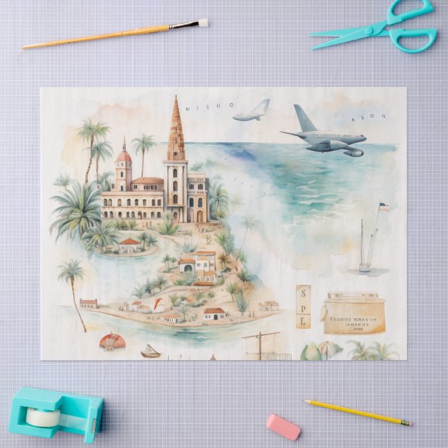 Papel De Seda Mapa de Viajes Acuarela (Artesanía)