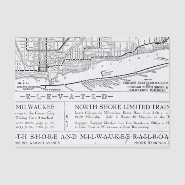 Papel De Seda Mapa de Vintage Milwaukee Railroad (Anverso)