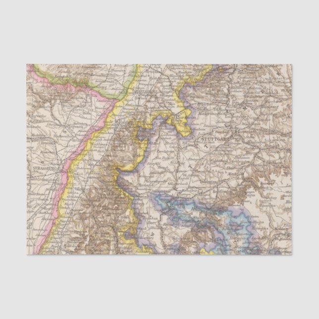Papel De Seda Mapa del atlas de Baden Alemania (Anverso)