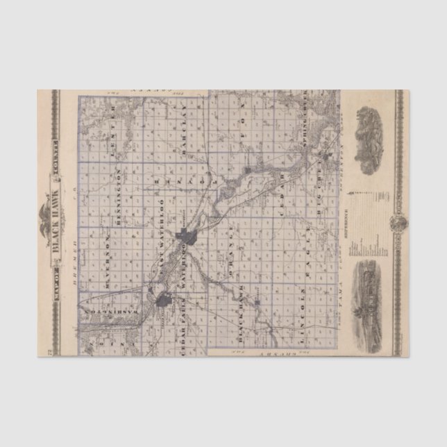 Papel De Seda Mapa del condado de Black Hawk, estado de Iowa (Anverso)