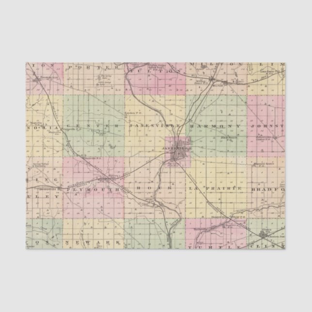 Papel De Seda Mapa del condado de Rock, estado de Wisconsin (Anverso)