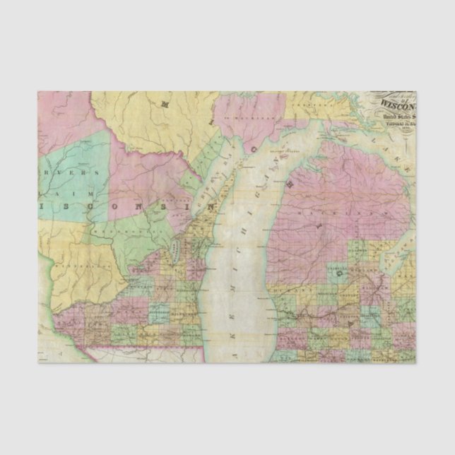 Papel De Seda Mapa del estado de Michigan (Anverso)