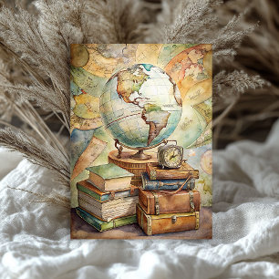 Papel De Seda Mapa del globo de libros antiguos de vacaciones de