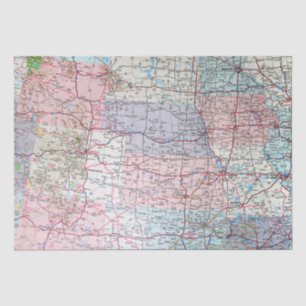 Papel De Seda Mapa del Medio Oeste de Estados Unidos