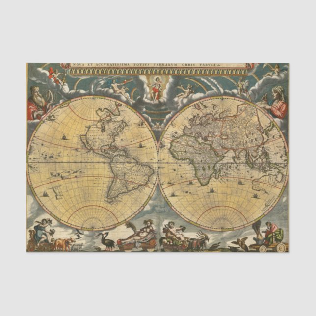 Papel De Seda Mapa del mundo antiguo J. Blaeu 1664 (Anverso)