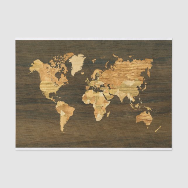Papel De Seda Mapa del mundo de madera (Anverso)