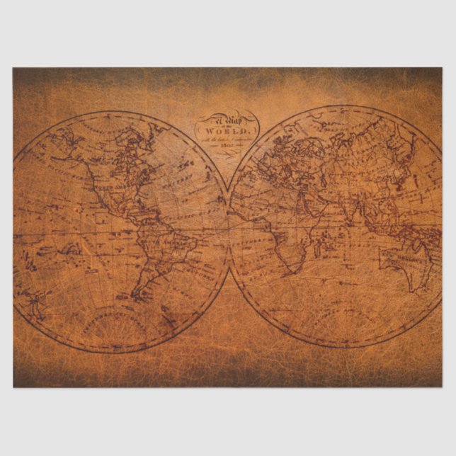 Papel De Seda Mapa del Mundo Viejo Diseño Rústico Clásico de Vin (Anverso)