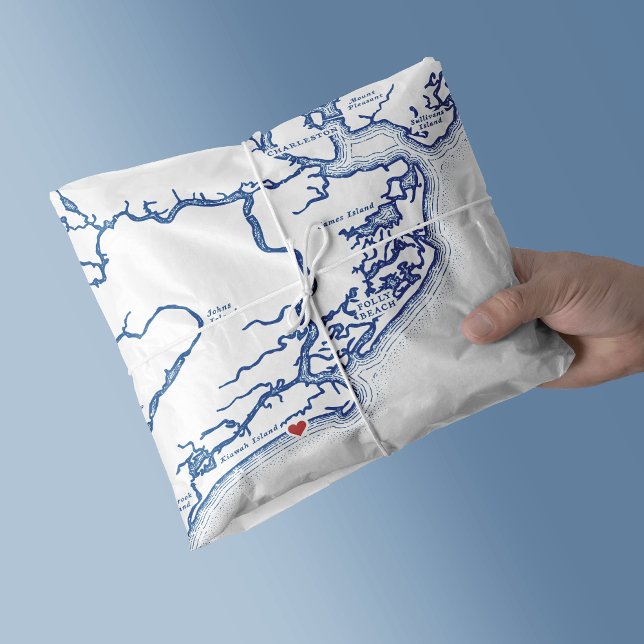 Papel De Seda Mapa del SC de la isla Kiawah (Kiawah Island SC Custom Tissue Paper Gift Wrap in elegant Navy Blue from Coastal Map Designs)