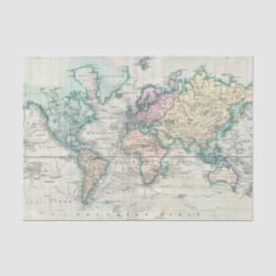 Papel De Seda Mapa del vintage del mundo (1801)
