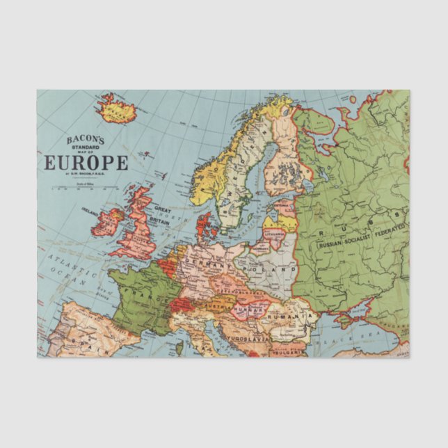 Papel De Seda Mapa estándar de Bacon en la vieja Europa del sigl (Anverso)