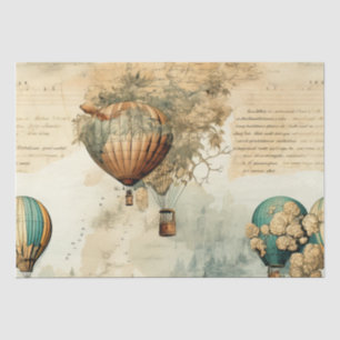 Papel De Seda Mapa Globo de Globo Aerostático Sepia Steampunk