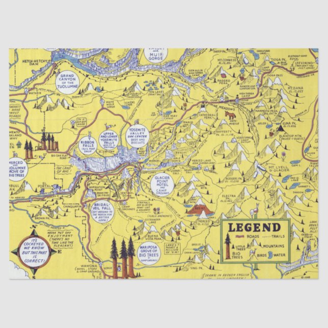 Papel De Seda Mapa histérico vintage Yosemite Viaje (Anverso)
