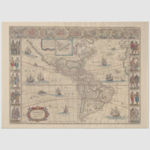 Papel De Seda Mapa histórico de América del Norte y del Sur