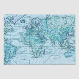 Papel De Seda Mapa Mundial Azul