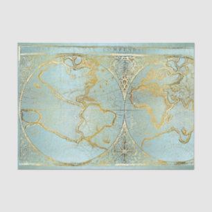 Papel De Seda Mapa Mundial de Oro Aqua