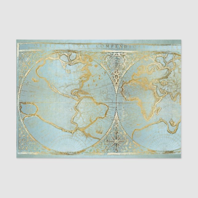 Papel De Seda Mapa Mundial de Oro Aqua (Anverso)