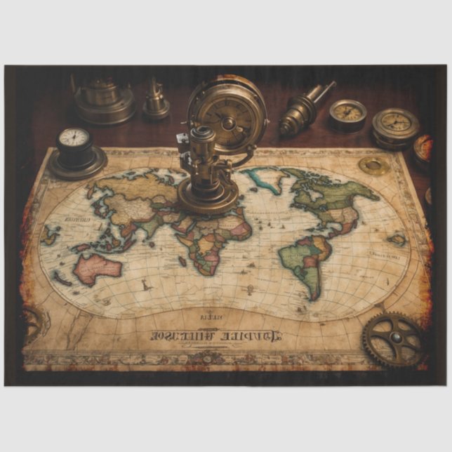 Papel De Seda Mapa mundial de Steampunk Olde (Anverso)