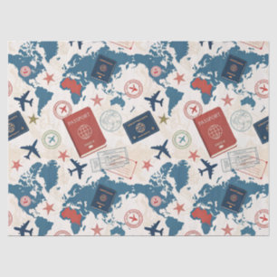 Papel De Seda Mapa Mundial de Viajes Estampado