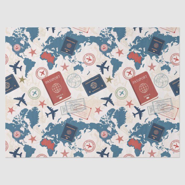 Papel De Seda Mapa Mundial de Viajes Estampado (Anverso)