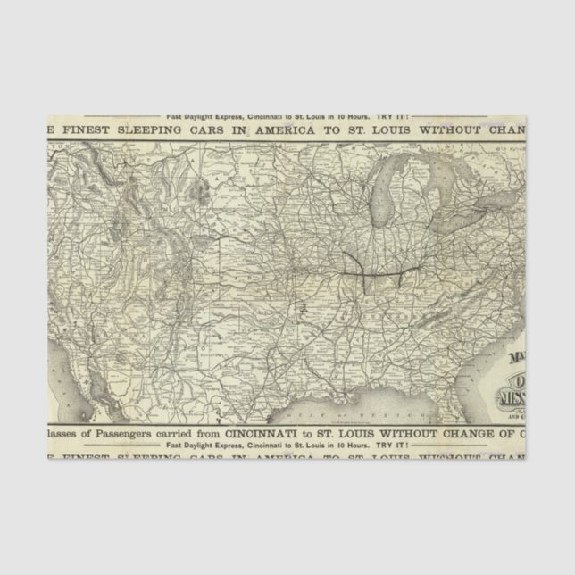 Papel De Seda Mapa Ohio y ferrocarril de Mississippi (Anverso)